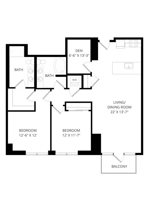 a floor plan of a house with three bedrooms and two baths